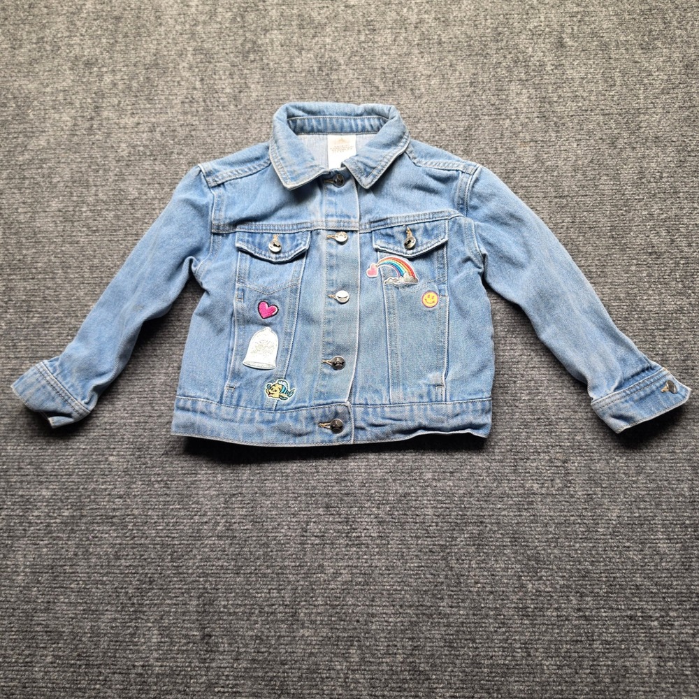 Disney Girls Light Wash Denim Jacket Embroidered Castle Flounder Size 4